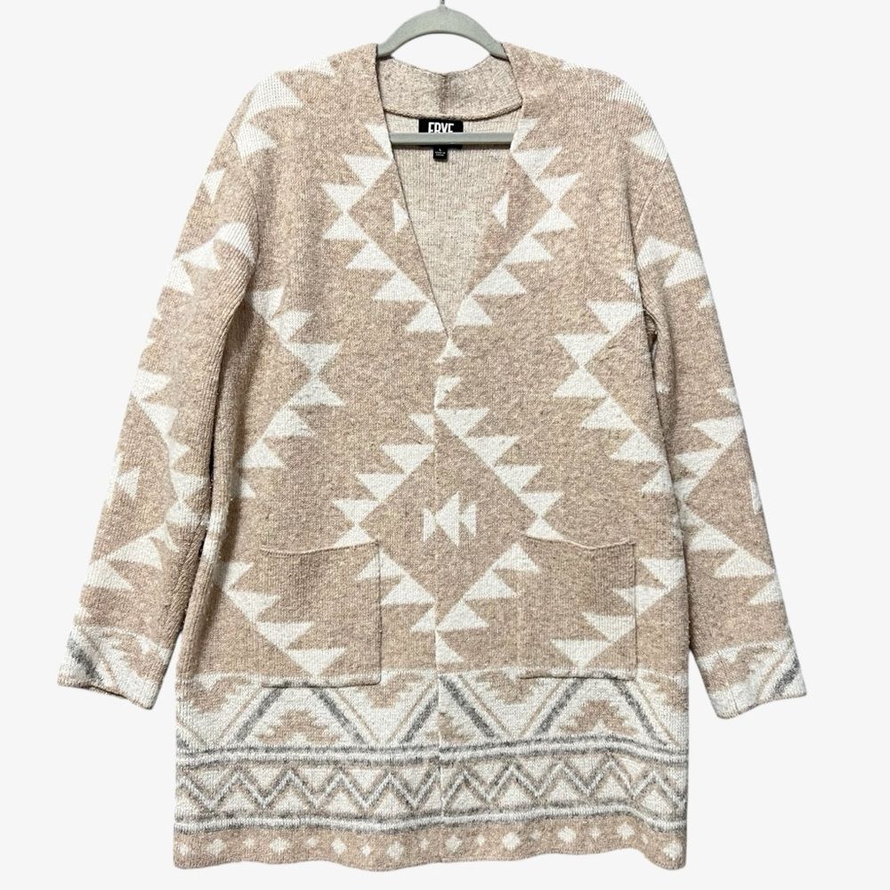 Frye Aztec Pattern Open Front Cardigan Sweater Size Large Longline Warm Western